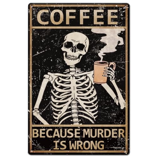 SUPERDANT Metal Signs Skull Coffee Tin Signs 30cm x 20cm Retro Metal Sign Vintage Wall Art Decor Wall Sign Plaque for Kitchen Cafe Pub Bar Bistro Home Coffee Corner Decoration