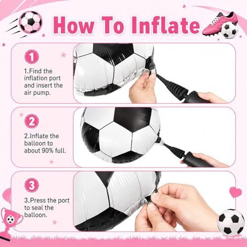 Image of Pink Soccer Balloons, 12Inch Pastel Pink and Black White Football Print Latex Balloons with Foil Football for Boy Girl Soccer Star Sports Themed Birthday Baby Shower Party Decorations