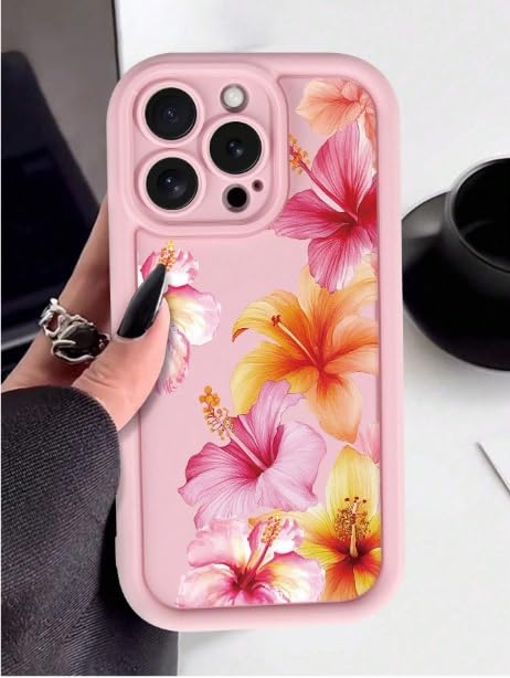 Image of COVERLY Floral Printed Flowers Back Case Cover for iPhone 12 Pro | Hot Hibiscus Flourish Cute Design | Camera Protection | Soft TPU Silicone Fashion Aesthetic Cover for Girls & Women (Pink,Shockproof)
