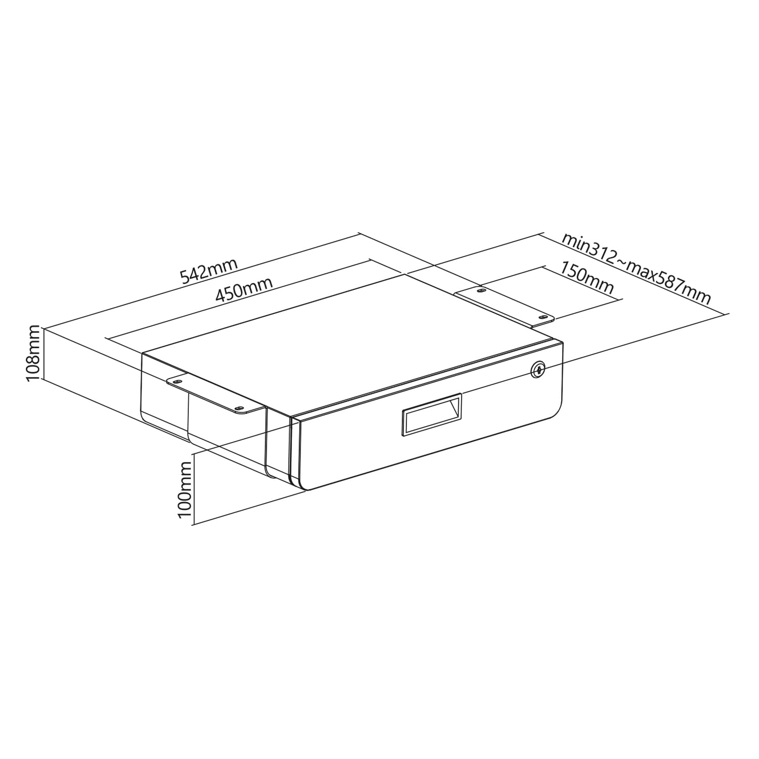 Maclean MC-461 Ergonomische Untertischschublade mit Schlüssel | Abschließbar | 5 kg Tragkraft | 45×31,2 cm | Hängeschublade Schwarz | Unter Schreibtisch montierbar