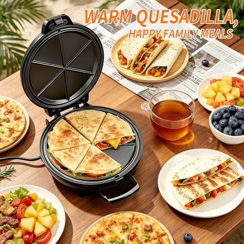 Quesadilla Maker 10 Inch, 900W Dual Heating, 6 Wedges in 3 Mins, Nonstick Plates Easy to Clean, Locking Latch, Safe & Steady, Black — view 7
