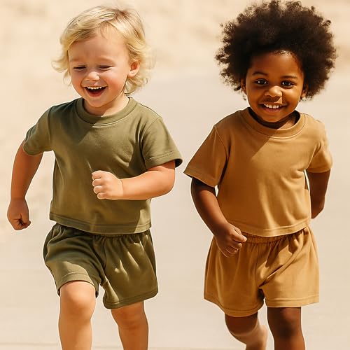 Image of 4 Piece Baby Boys' Clothing Sets Toddler Summer Outfits | Cotton Cute Baby Boy Summer Clothes, Short Sleeve Toddler T Shirts & Elastic Short Sets for Infant