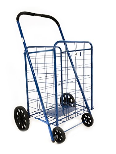 Image of ATH Large Deluxe Rolling Utility/Shopping Cart - Stowable Folding Heavy Duty Cart with Rubber Wheels For Haul Laundry, Groceries, Toys, Sports Equipment, (Blue, XL)