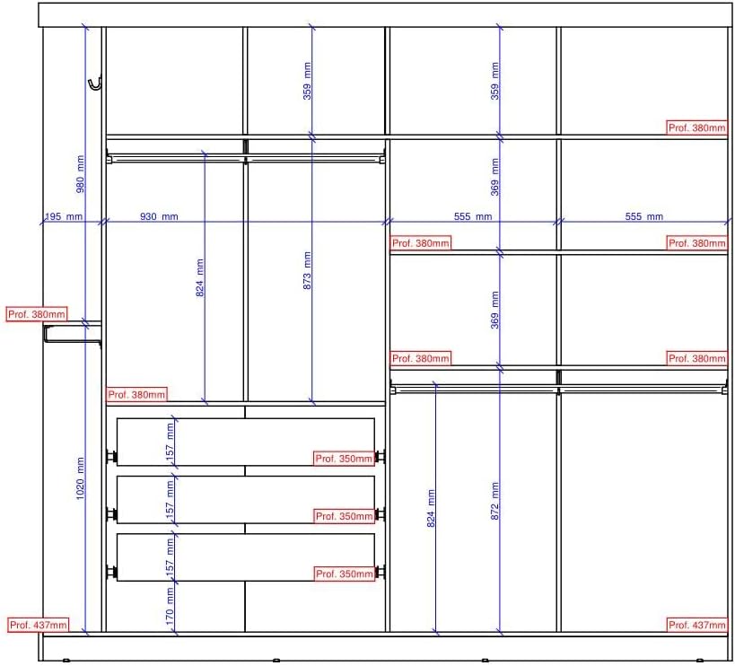 Detailed internal dimensions of the ADALRIK wardrobe