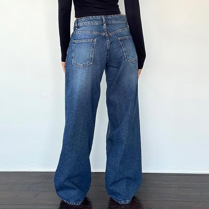 Womens Low Rise Baggy Jeans Wide Leg Y2k Loose Fit Denim Trousers Casual Fashion Harem Pants2