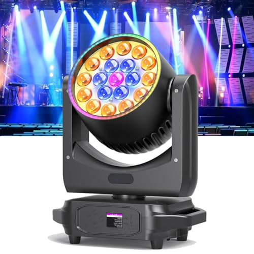 Moving Head DJ Lights, 19x18W DJ Stage Lighting with 4-in-1 RGBW, Professional Auto, DMX512,Sound Activated and Self-propelled Control DJ Lights for Music Party Disco Wedding