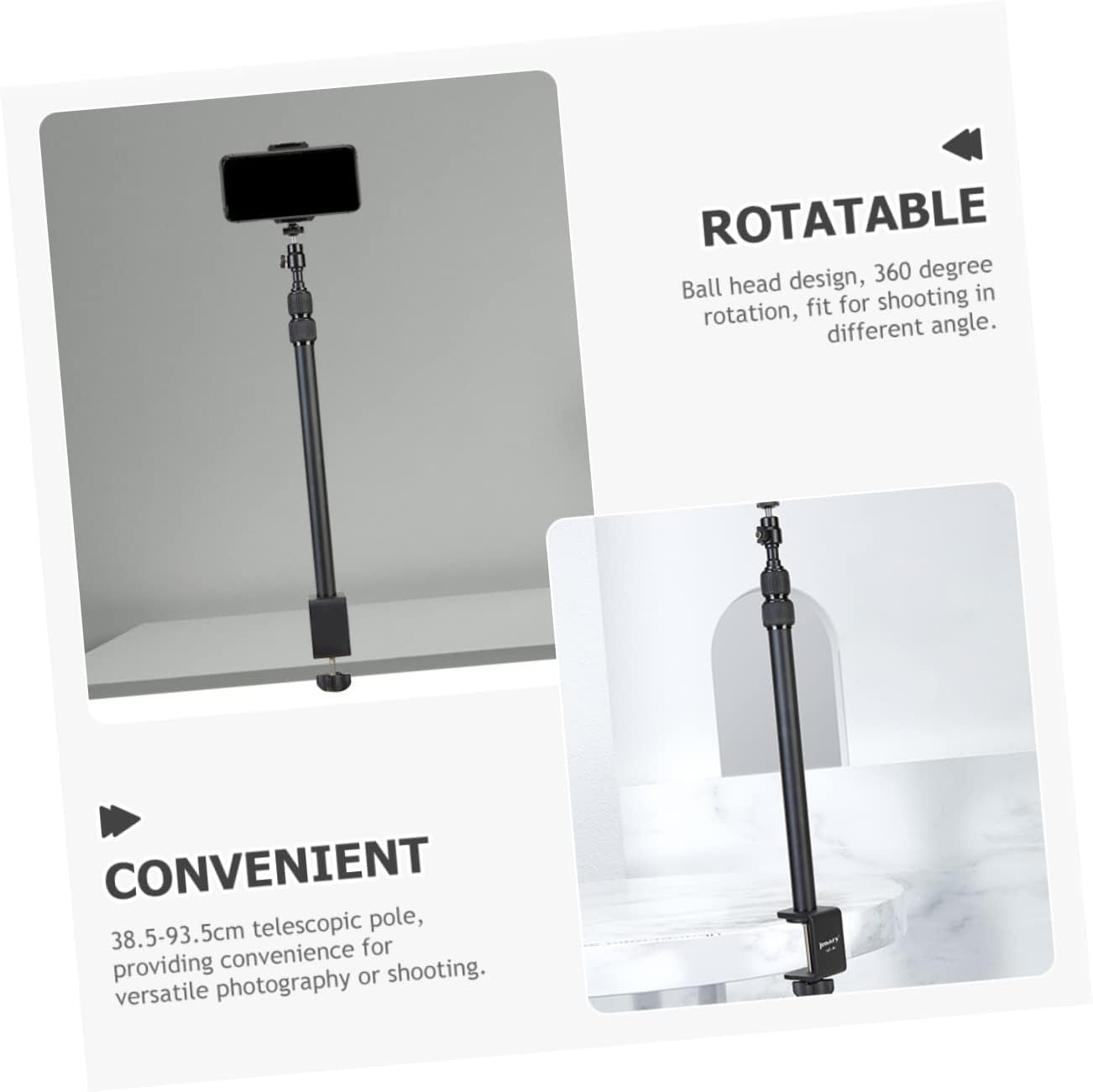 Adjustable Webcam Stand for Desk Rotating Tabletop Clamp Mount Height Adjustable Design for Streaming and Photography Phone Holder