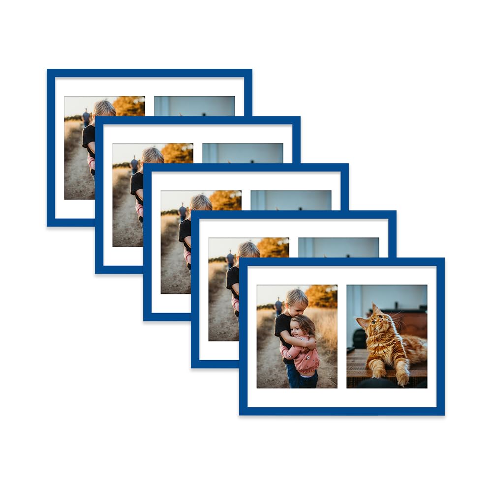 Blue Multi Photo Frame - Holds 2 x 9x7 Pictures, Family Collage Picture Frame for Wall Display, 16x12 Frame size, Set of 5