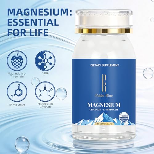 Image of Pablo Blue Magnesium Complex Supplement for Women & Men Magnesium Glycinate & L-Threonate with GABA, High Absorption to Support Sleep, Bone & Heart Health, Vegan, Gluten-Free, 60 Capsules