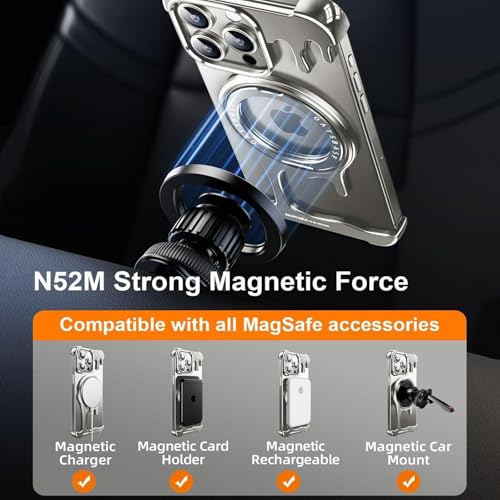 Coque metal iPhone 15 Pro Max MagSafe avec support rotatif sans cadre - 5