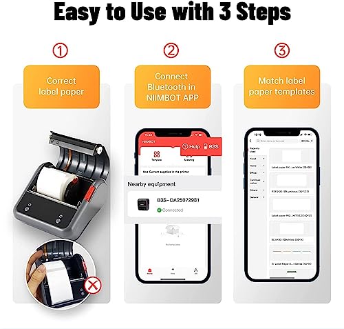 Image of B3S Inkless Printing Bluetooth Thermal Label Printer - Small & Portable | Wireless Connectivity | 3 Inch Barcode, Mini Stickers, Bill, Receipt Machine for Home, Office & Students