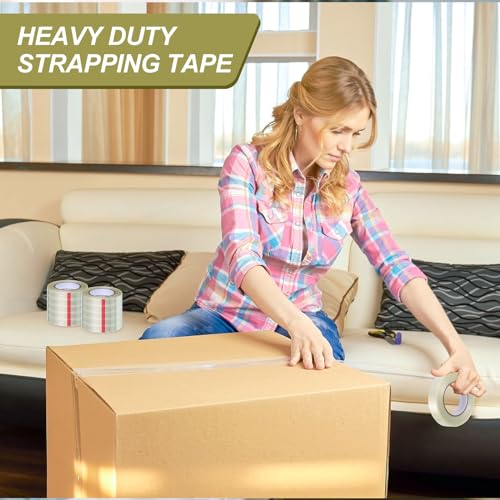 Image of Treela 80 Rolls 1 Inch x 60 Yards Filament Strapping Tape Transparent Reinforced Fiberglass 5.5 Mil Heavy Duty Packing Shipping Tape for Sealing Binding Fixing
