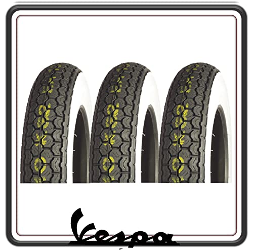 Kit de 3 cubiertas de goma neumática con banda de borde blanco compatibles para Piaggio Vespa 50 Special - ET3 -125 Primavera - Vespa PK 50-50 XL.