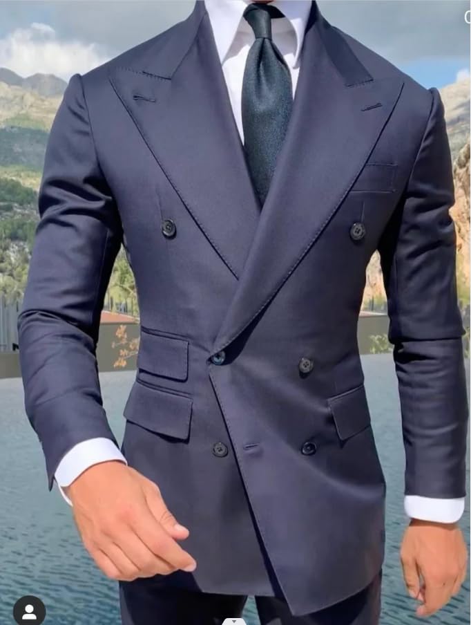 HZUOU Double Breasted Men's Suit Wide Peak Lapel Wedding Grooms Tuxedos 2 Pieces Business Men Suits HZH253