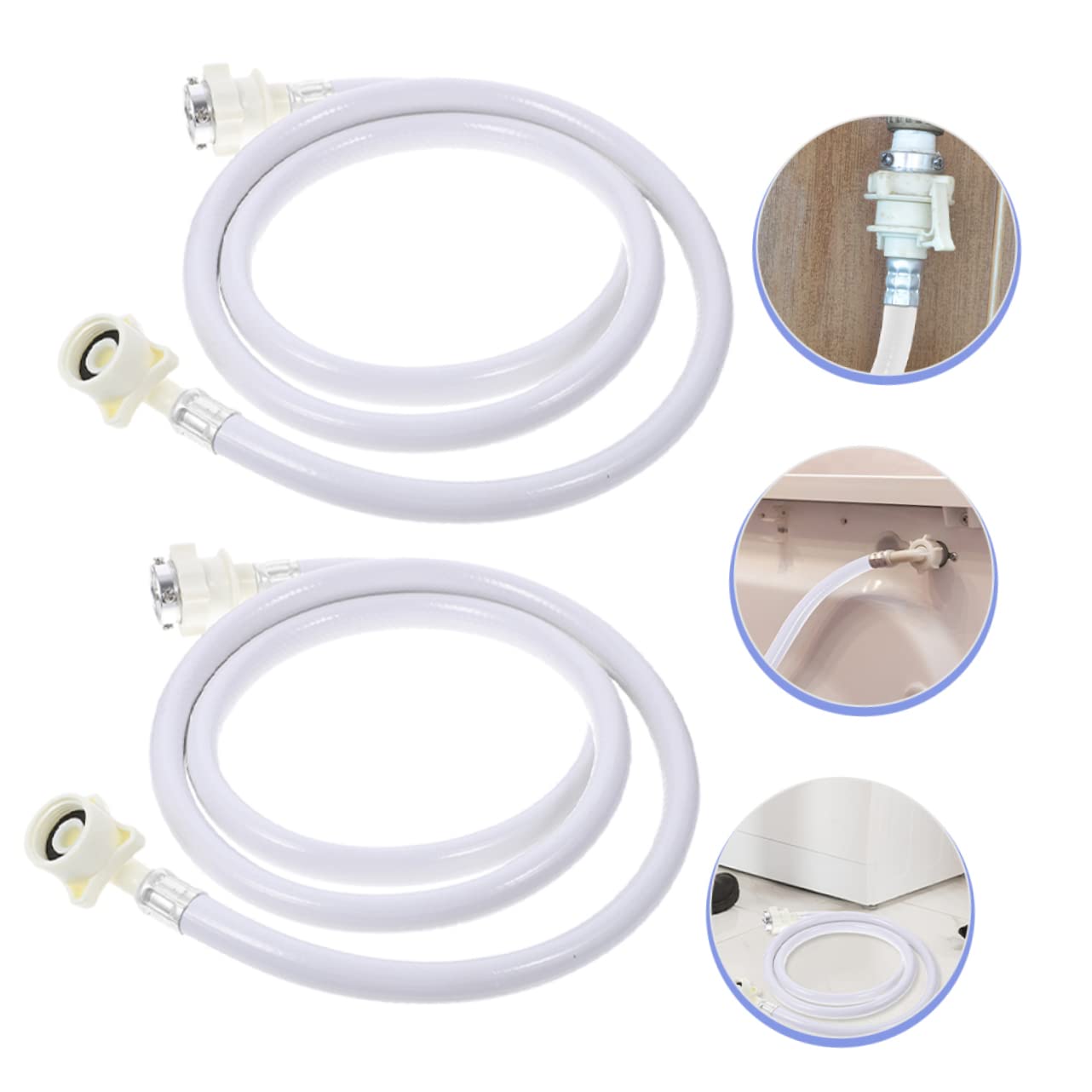 Manguera de Entrada para Lavadora 2m, 2 Piezas, Pvc | Acero Inoxidable Extremos, Color Blanco, Extensión de 2m para Suministro Doméstico