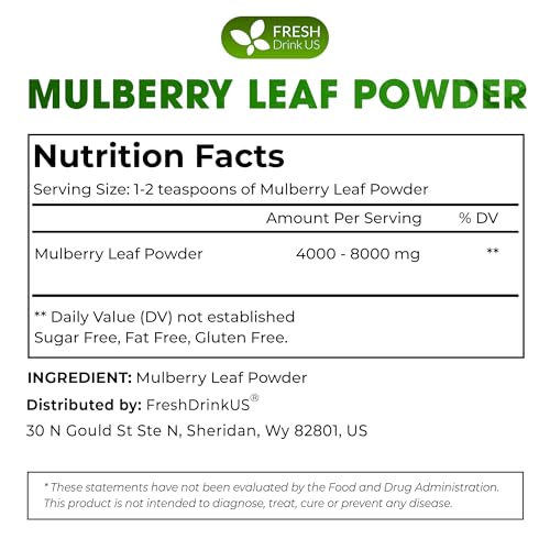 Image of FreshDrinkUS, Premium 8oz Mulberry Leaf Powder, Mulberry Leaf Matcha, 100% Natural and Pure, Perfect for Tea, Smoothies, Baked Goods, Natural Food Coloring, No Additives, No Gluten, No Sugar, Vegan