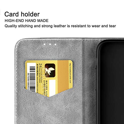 ZSHW com suporte, compartimentos para cartões, carteira e cordão (cinza), capa de couro flip horizon