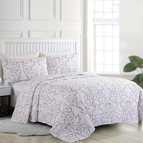 Hombys Oversized King Bedspreads 120X128, 3 Piece Extra Large King Embroidery Quilt Set,Reversible Lightweight White Coverlet Set For All Season Summer Comforter Set (Includes 1 Quilt, 2 Shams) #TOP6