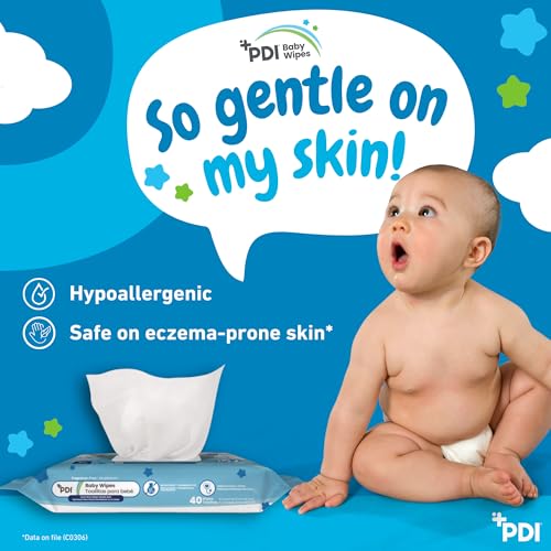 Image of PDI Baby Wipes, Hypoallergenic, Eczema Safe, Fragrance Free, Plant-Based Wipes, 1-Pack, 40 Wipes per Pack, 8.0 x 6.7 in