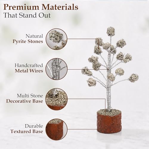 Image of Pyrite Gemstone Tree Decor for Home & Office | Money Magnet Crystal Bonsai Tree with Wooden Base | Vastu Feng Shui Wealth, Success & Prosperity Showpiece