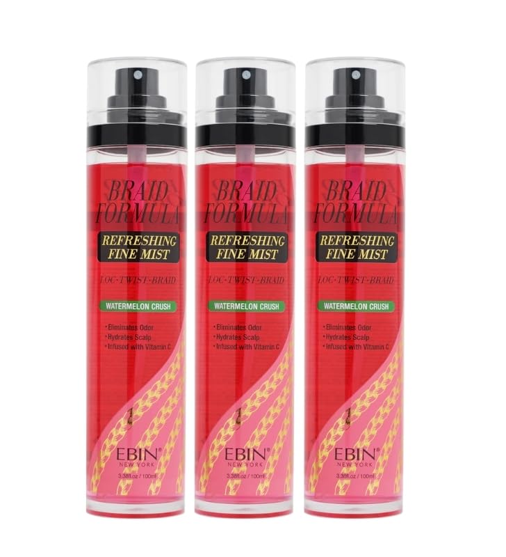 EBIN NEW YORK 3x Braid Formula Refreshing Fine Mist - Lightweight Hydrating Hair Spray with Shine, Odor Control, and Invigorating Scents for Braids, Locs, Styles bundle –Gift Set (3 Items)