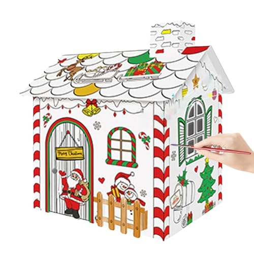 Casita De Navidad De Cartón, Casita De Jengibre De Cartón para Colorear, Kit De Manualidades 3D para Pintar A Mano, CasitaCon Luz Y Música, Juguete Educativo para Niños