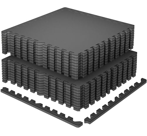 Image of SUPERJARE 0.79'' Extra-Thick Exercise Equipment Mats, 18 Pcs 72 Sq Ft Rubber Top Floor Tiles with High Density EVA Foam, Interlocking Gym Flooring for Home Gym, Workout Mat, Black