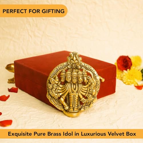 Image of Ekhasa 100% Pure Brass Panchmukhi Hanuman Murti in Luxury Red Velvet Gift Box God Idols for Gifting | Panch Mukhi Hanuman Ji for Wall | Best Wedding Gifts for Marriage Couple, Housewarming