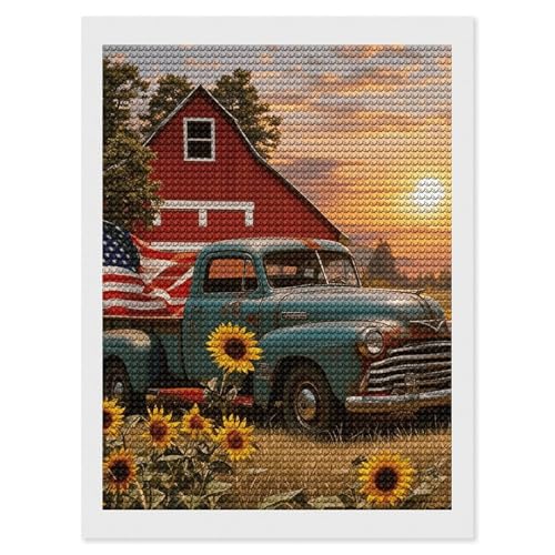 Kit peinture diamant 5D coucher de soleil de campagne pour adultes en format 30x40 cm