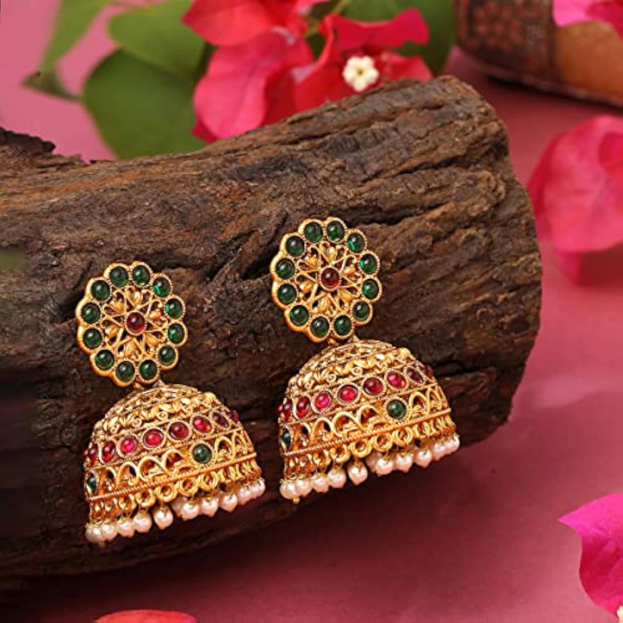 Women's Crystal Studded Jhumka Earrings