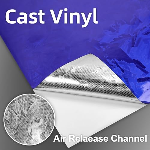 Image of Lypumso Forged Carbon Fiber Vinyl Wrap, Gloss Holographic Chrome Mirror Car Wrap Vinyl DIY Auto Sticker Decal Film Sheet with Bubble Free Air Release (Blue, 1ft x 10ft)