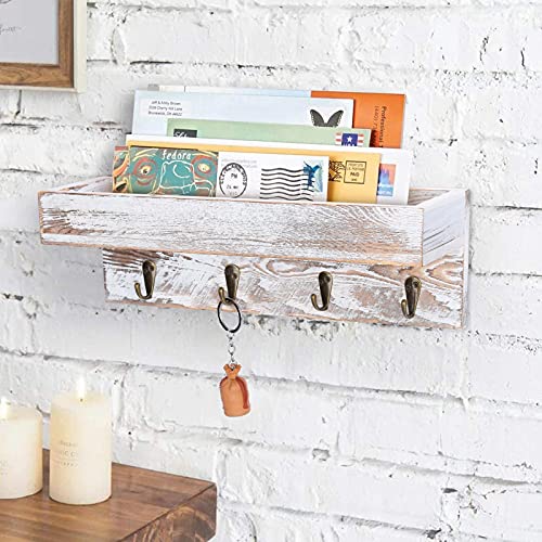 Losour Key Holder For Wall With Shelf, Shabby Chic Hand Crafted Entryway Mail And Key Holder Wall Mount With 4 Hooks #TOP1