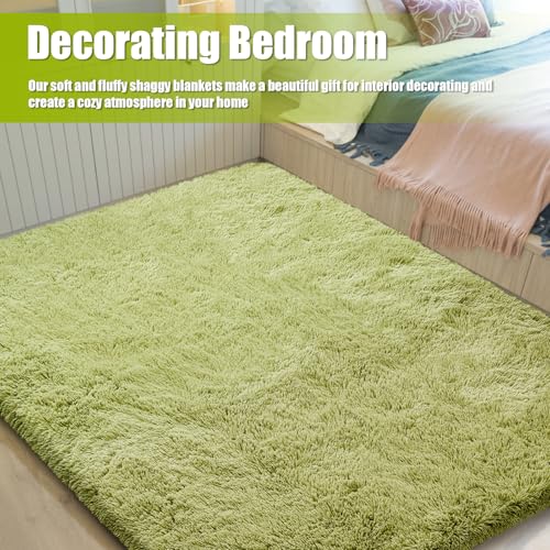 Shag Area Rug for Bedroom 4x6,Green Fluffy Area Rugs for Living Room,Soft Fuzzy Rug Non-Shedding Indoor Plush Carpet for Kids Bedroom Nursery Dorm Home Decor