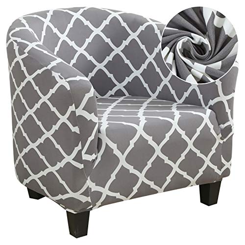 Image of SearchI Club Chair Slipcover Stretch Spandex Barrel Chair Covers Removable Tub Chair Slipcovers Armchair Sofa Cover Couch Furniture Protector Geometric Pattern Arm Chair Cover for Living Room(Grey)