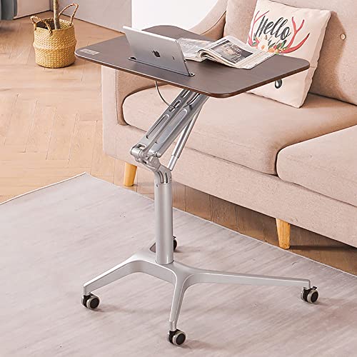 Side Table with Wheels, Mobile Overbed Computer Table Bed Adjustable