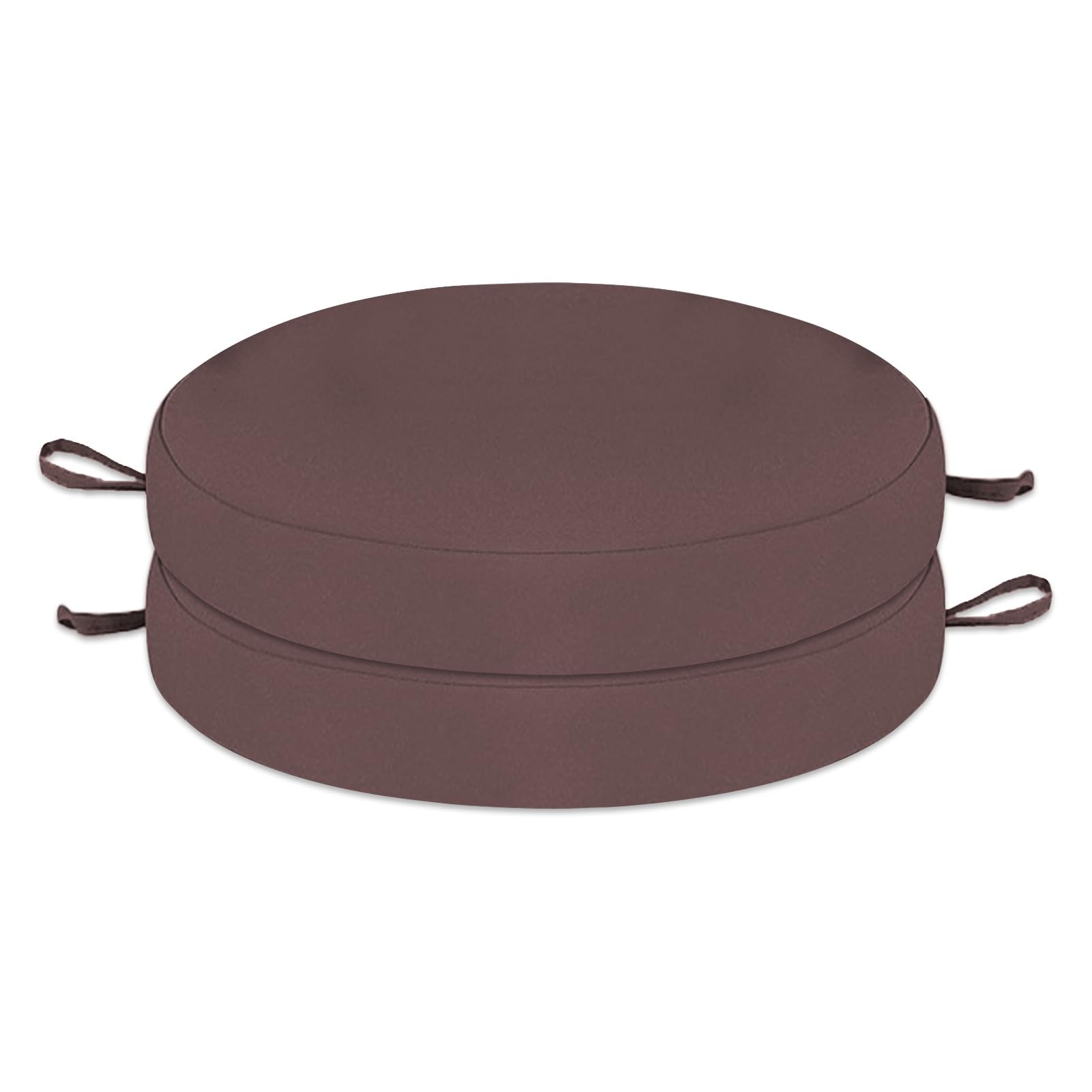Wokuaile Outdoor Bistro Chair Cushions Set of 2, Waterproof Outdoor Round Seat Cushions with Ties for Home Garden Furniture, Brown, 18x18x3 In