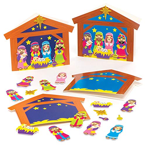 Baker Ross Kits de tarjetas de Belén (Pack de 6) para manualidades navideñas infantiles