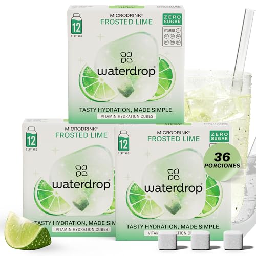 waterdrop® Mix Sabores de Frutas, 36 Pastillas Saborizantes Para Agua, Bebidas Sin Azúcar, Sabores Agua: LIMA - LIMÓN, Refresco Instantaneo, Sobres
