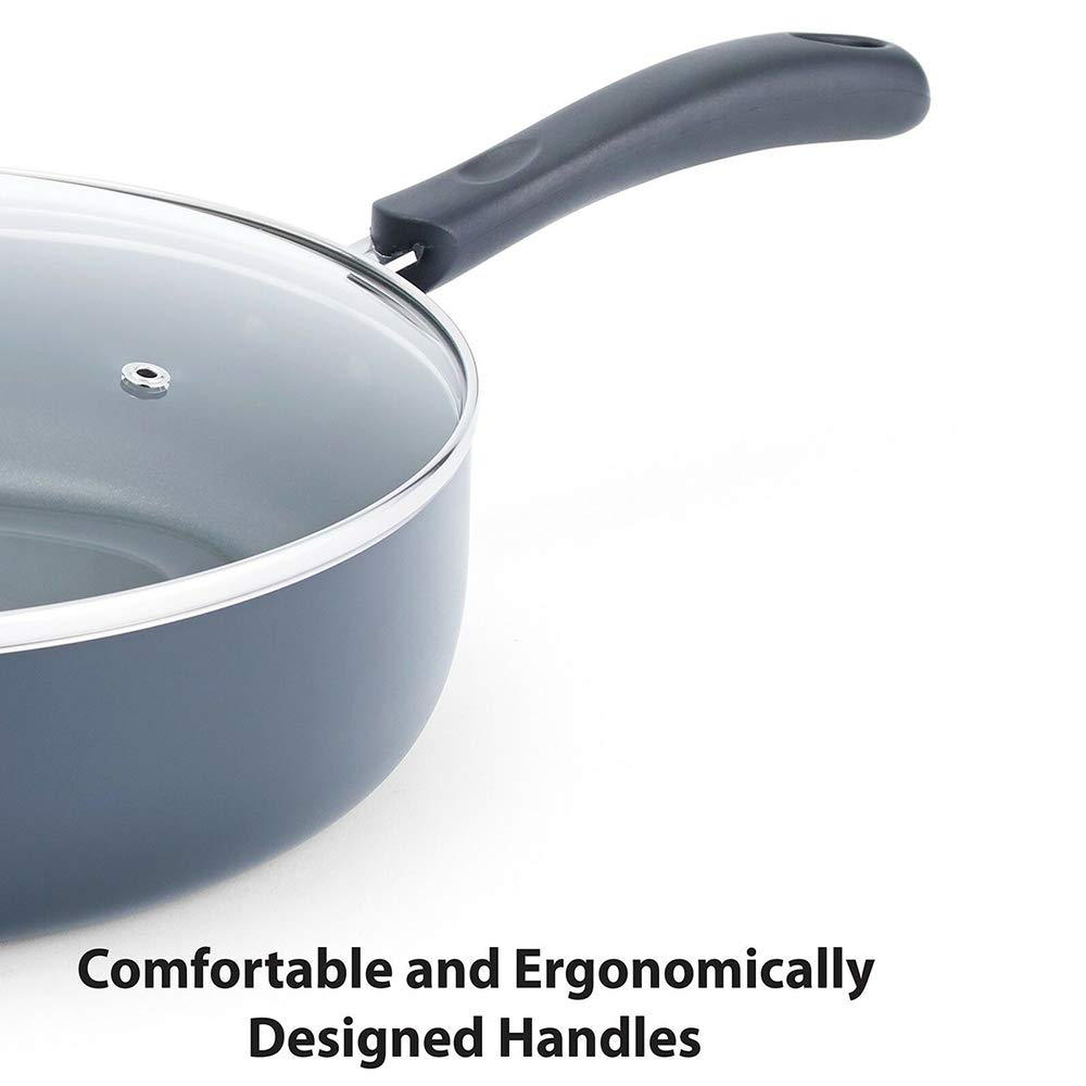 Thaweesuk Shop Essential Large 5QT Saute Pan Deep Frying Pan Fry Covered-Eco Non Stick Set Cook 12