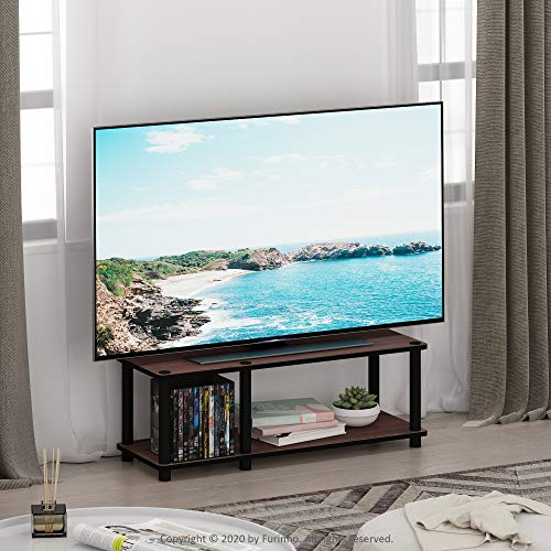 Image of Furinno JUST TV Stand, 2-Tier No Tools Mid Entertainment Center with Open Shelf, TV Console for TV up to 46 Inch with Tubes, for Living Room, Bedroom, Dark Cherry