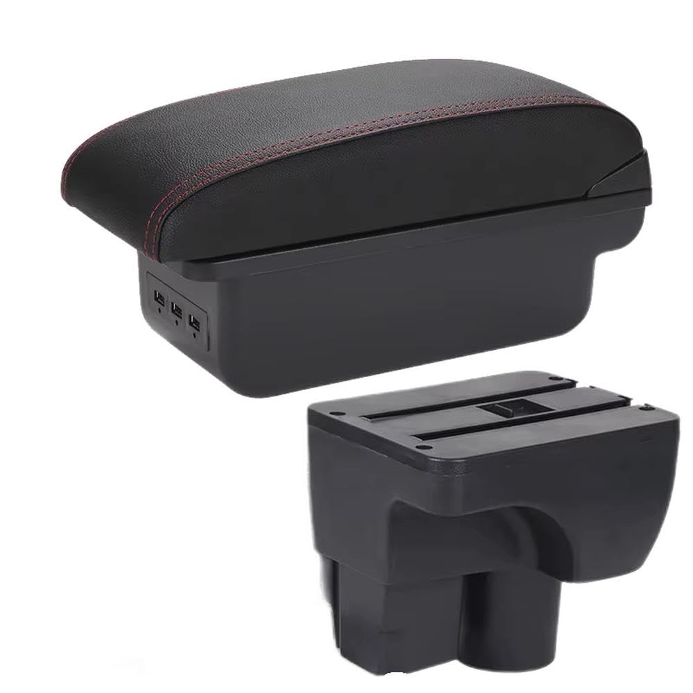 FSOZDBBPL For Chevrolet Sail 3 For Aveo 3 Car Armrest Box Retrofit Parts Storage Box Decoration Interior Parts(B1 Black red 3USB)