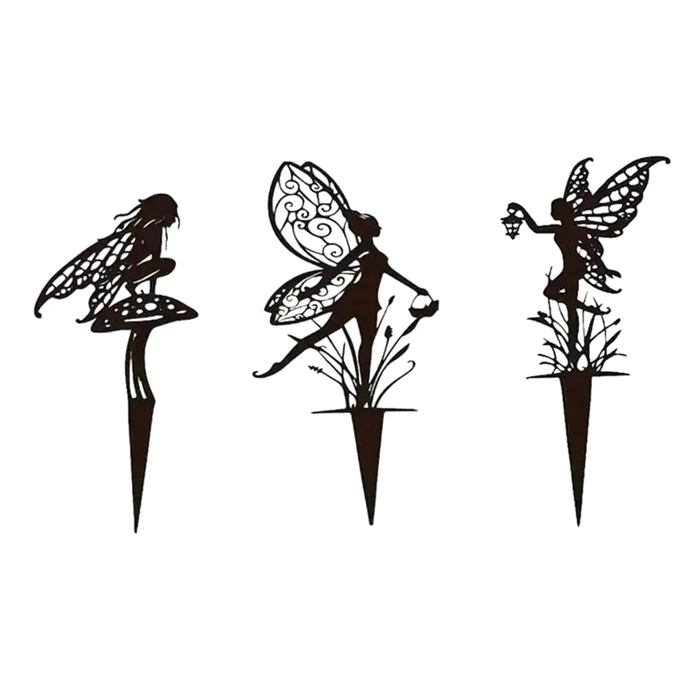 CTRLZS Garden Decoration Fairy Metal Statue Art Lawn Courtyard Mushroom Silhouette Outdoor Card