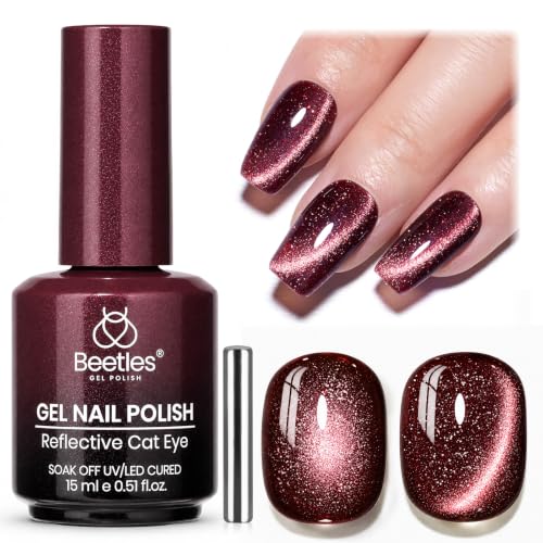 Image of Beetles Burgundy Red Cat Eye Gel Polish, Wine Glow 15ml Magnetic Nail Gel