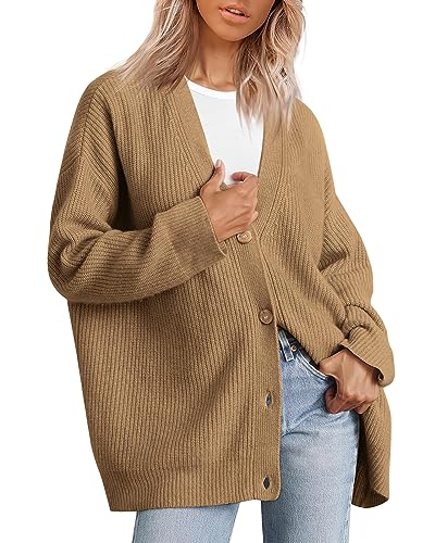 Image of ebossy Women's Open Front Knit Cardigan Casual Long Sleeve Oversized Button Lightweight Sweater Outwear