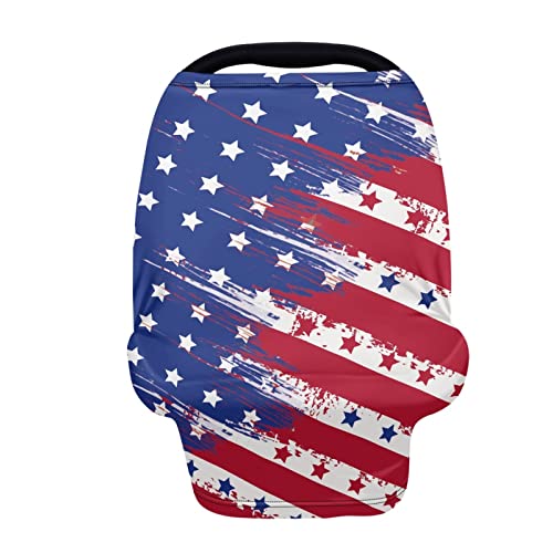 Image of Coldinair American Flag Print Car Seat Cover for Babies Boys Girls,Soft Stretchy Nursing Cover,Breathable Infant Carseat Canopy,Shopping Cart /High Chair /Stroller Covers
