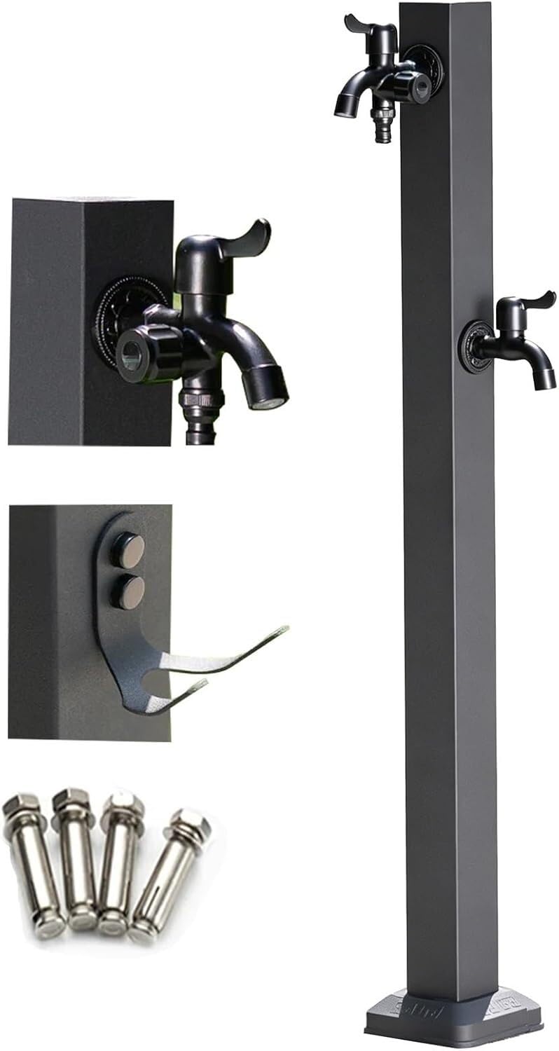 Kjobdwz One Color Freestanding Column Faucet Outdoor Water Column Garden Tap，Stainless Steel Freestanding Faucet With Double Waters Outlet(95Cm/37In)