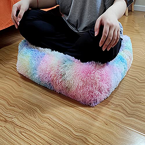 Asuprui Square Floor Pillow Cover Meditation Cushion Fuzzy Floor Seat Cushion(No Filler) Faux Fur Seat Floor Pouf Cover Plush Bed Pillows For Living Room Sofa 20" X20”X6“ Inches Cover Only (Colorful) #TOP2