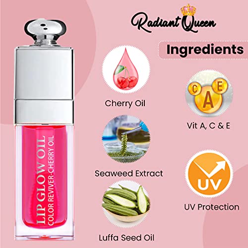 Radiant Queen Lip Glow Oil - Cherry | Maximizing, Moisturizing And Revitalizing For Dry Lips With Cherry Fruit Oil, 0.20 Floz #TOP2