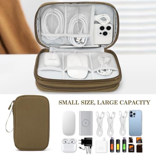 Image of FYY Electronic Organizer, Large Travel Cable Organizer Bag Pouch Electronic Accessories Carry Case Portable Waterproof Double Layers All-in-One Storage Bag for Cable, Cord, Charger, Phone, Brown