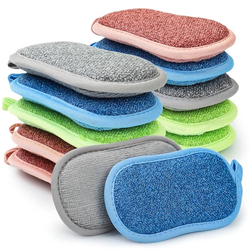 Votoko Esponjas Lavables 12 Piezas Esponja Cocina Duradera De Doble Cara 15×8×2cm Estropajo Cocina De Microfibra Reutilizable para Lavavajillas Limpieza Fregadero Baño